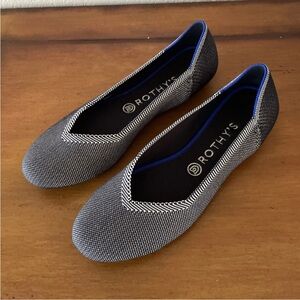 Rothys The Flat Flax Gray Birdseye Electric Blue  Round Toe Ballet Shoes Sz 9.5